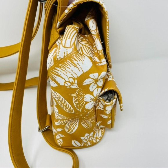 Yellow Floral Print Mini Drawstring Flap Backpack - Picture 6 of 11